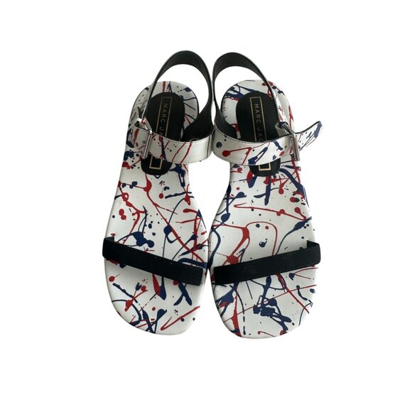 MARC JACOBS Paint Splatter White Blue Red Leather Sandals Size 7.5 / 37.5 - Picture 5 of 7